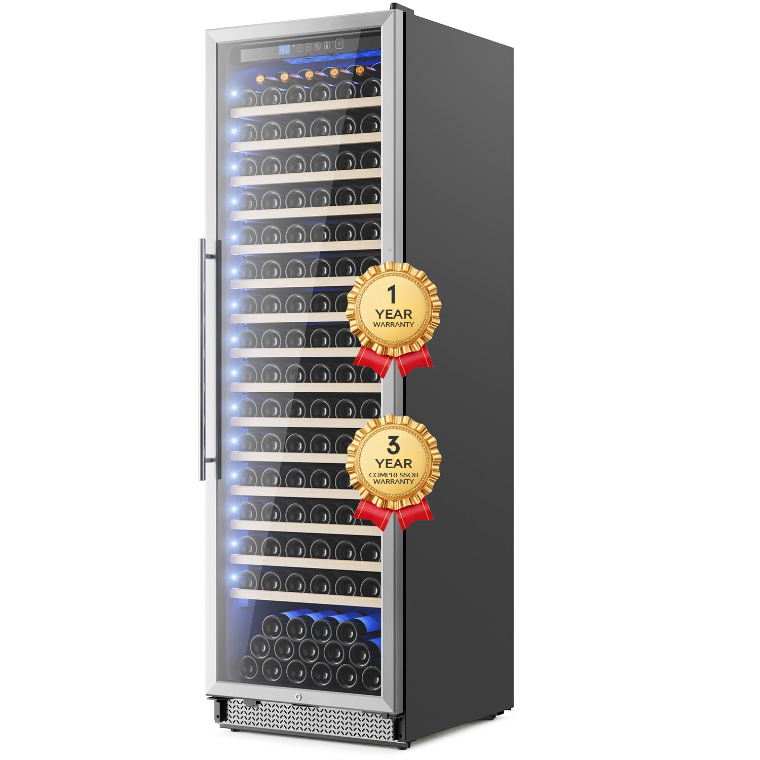 24 Inch Wine Fridge, 187-Bottle Large Capacity Wine Cooler Refrigerator, Freestanding or Built-in Tall Wine Cooler with Upgraded Compressor, Low Noise For Home