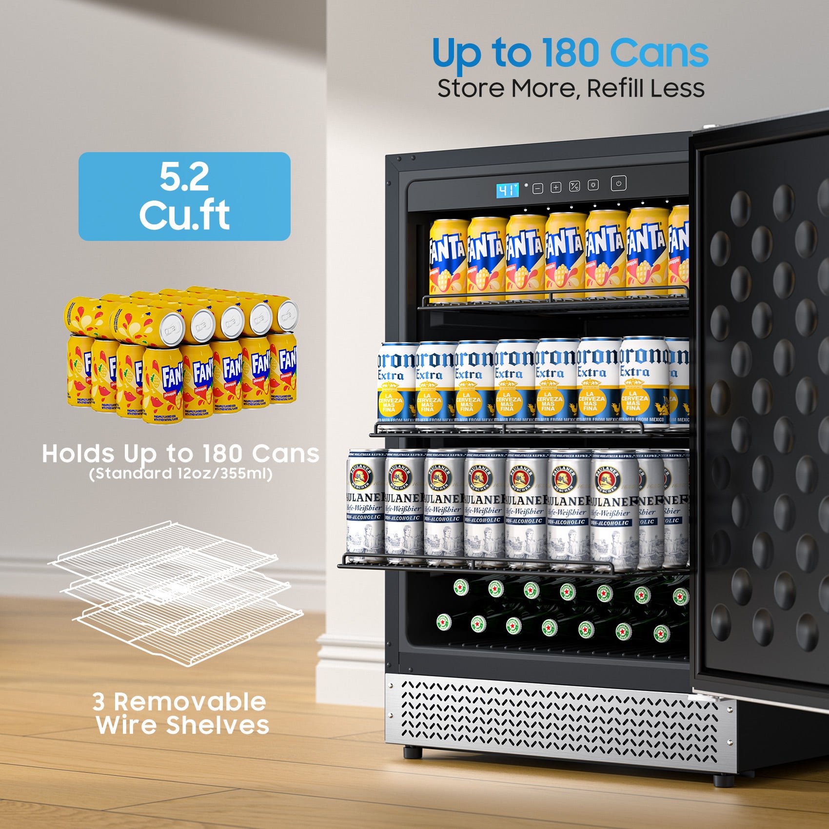 24’’ Outdoor Beverage Refrigerator, Built-In or Freestanding Drink Fridge 180 Cans, Undercounter Waterproof Stainless Steel Door, Outdoor Refrigerator for Patio & Commercial Use for Beer, Soda, Wine