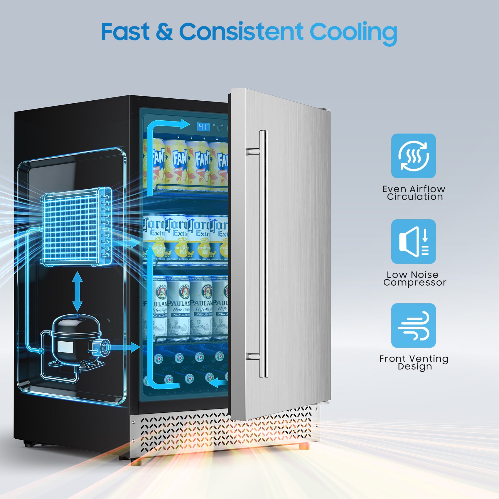 24’’ Outdoor Beverage Refrigerator, Built-In or Freestanding Drink Fridge 180 Cans, Undercounter Waterproof Stainless Steel Door, Outdoor Refrigerator for Patio & Commercial Use for Beer, Soda, Wine