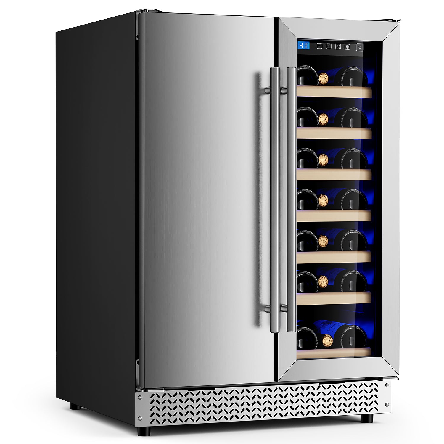 Wine and Beverage Refrigerator, 24’’ Daul Zone Wine Fridge, Freestanding Under Counter Refrigerator, Stainless Steel Beverage Cooler with Adjustable Shelves, Holds 21 Bottles and 88 Cans