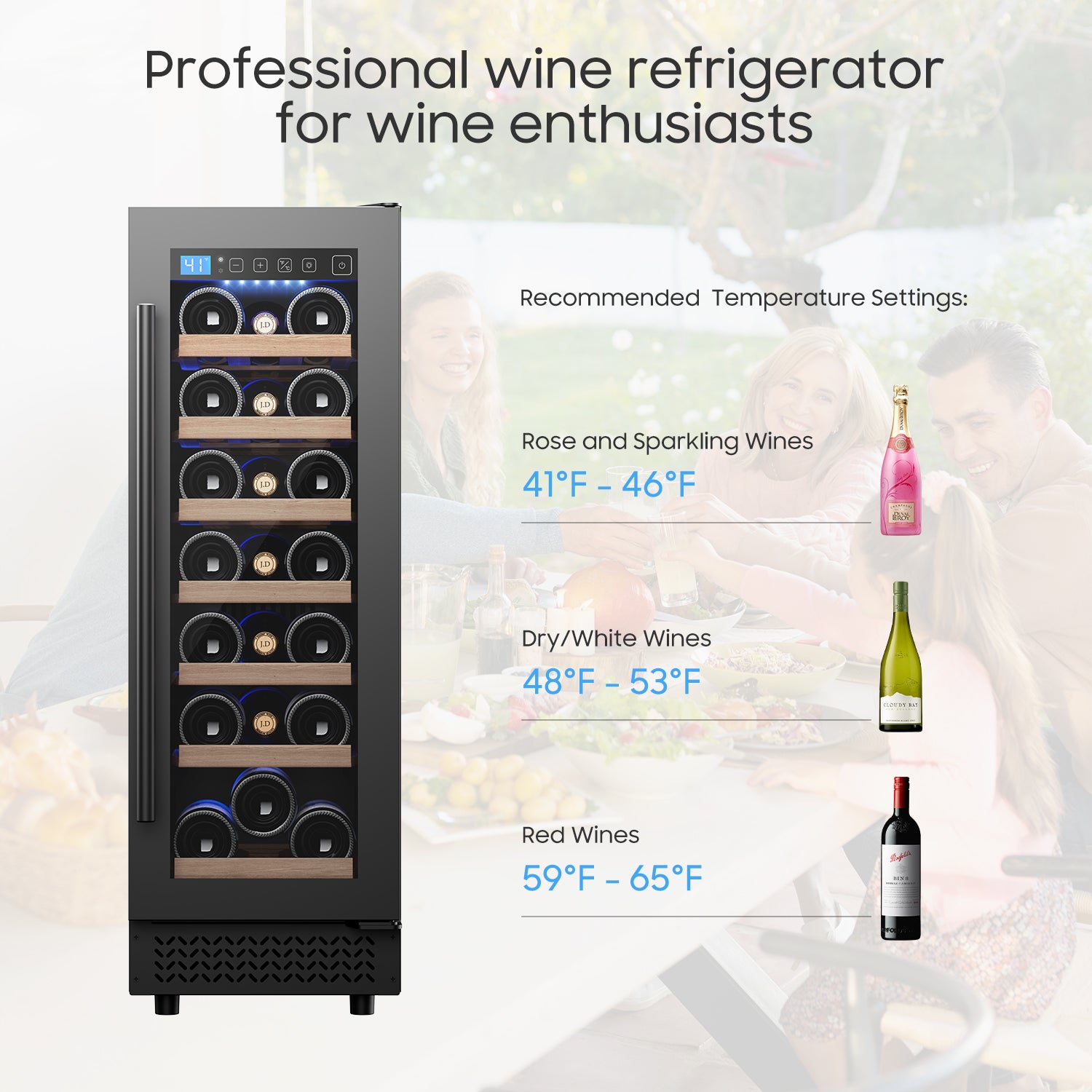 12" Wine Cooler Refrigerator 18 Bottle Wine Fridge Built-in or Freestanding with Double-Layer Tempered Glass Door Compressor quick cooling,Low Noise