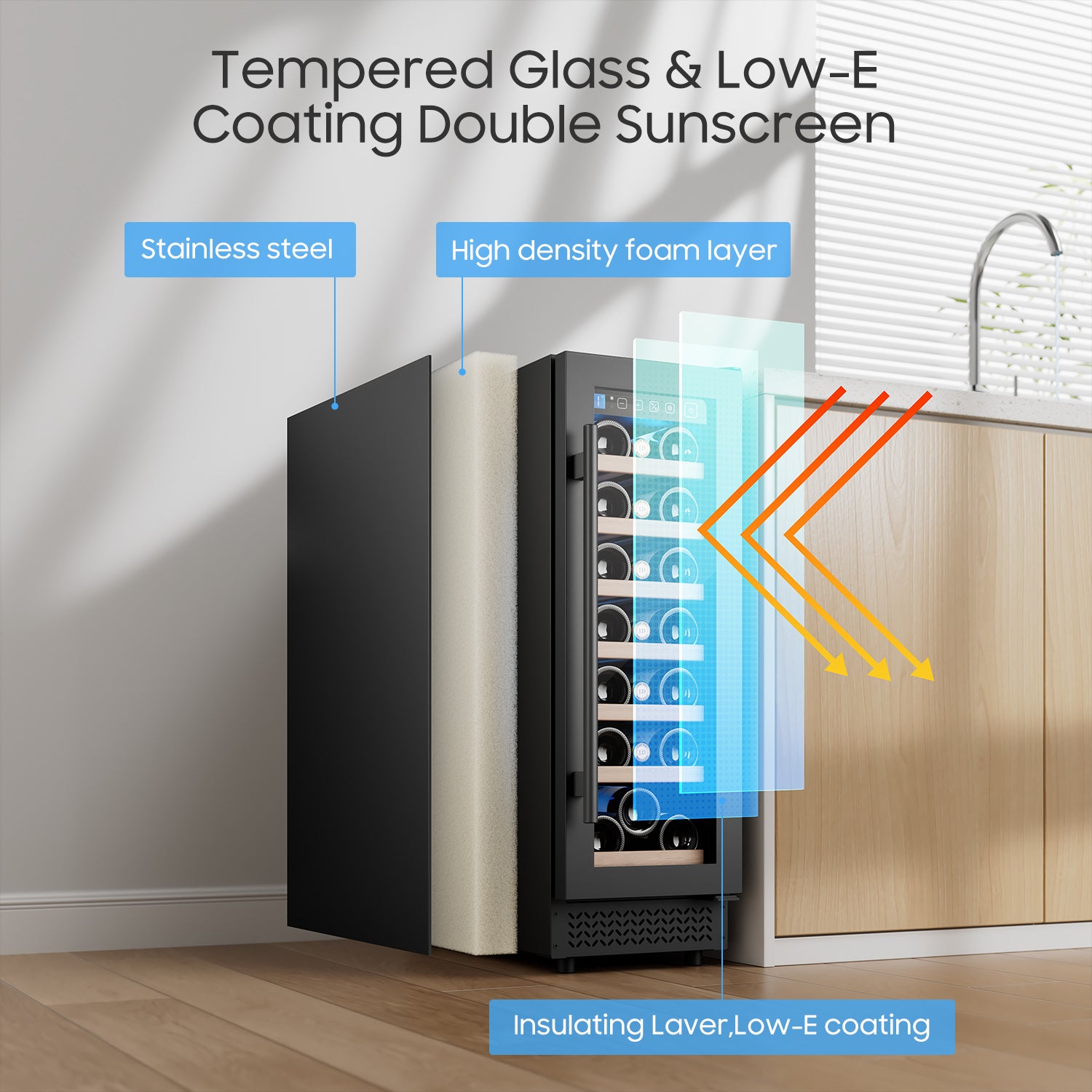 12" Wine Cooler Refrigerator 18 Bottle Wine Fridge Built-in or Freestanding with Double-Layer Tempered Glass Door Compressor quick cooling,Low Noise