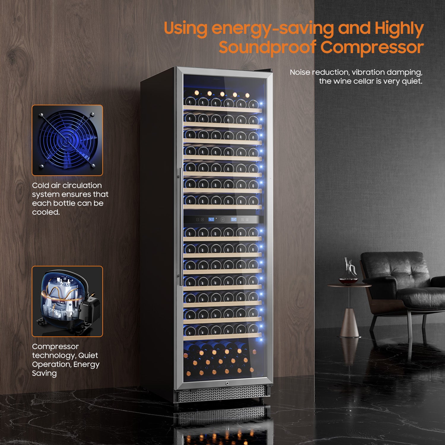 Wine Cooler Refrigerator 24 Inch,177 Bottle Dual Zone Wine Fridge Freestanding/Built-In with Upgraded Compressor, Low-Noise Wine Cellar & Intelligent Temperature Control