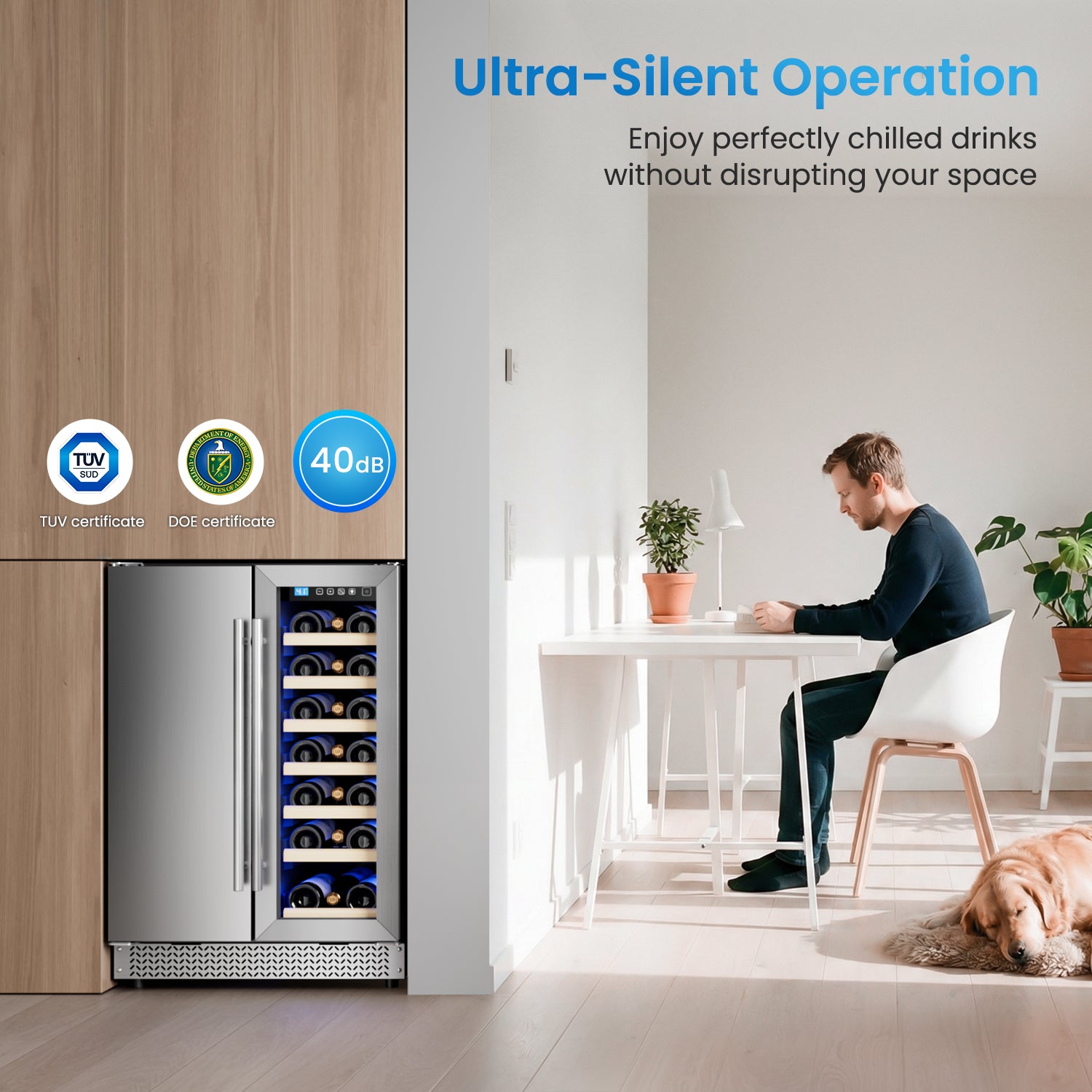 Wine and Beverage Refrigerator, 24’’ Daul Zone Wine Fridge, Freestanding Under Counter Refrigerator, Stainless Steel Beverage Cooler with Adjustable Shelves, Holds 21 Bottles and 88 Cans