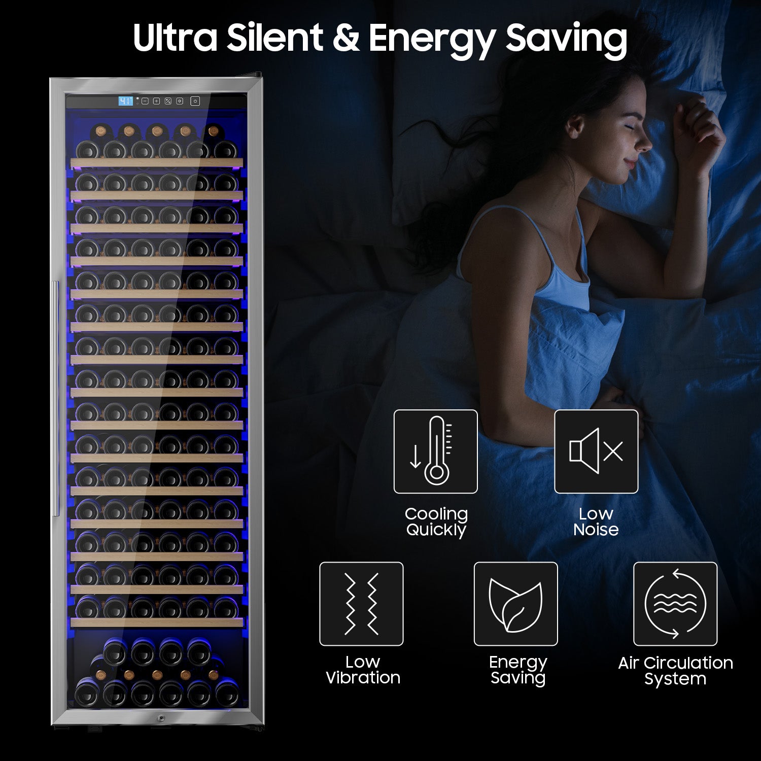 24 Inch Wine Cooler Refrigerator,187 Bottles Large Wine Fridge Freestanding Tall Wine Cooler with Upgraded Compressor, Low Noise and Elegant Design for The Wine Lovers