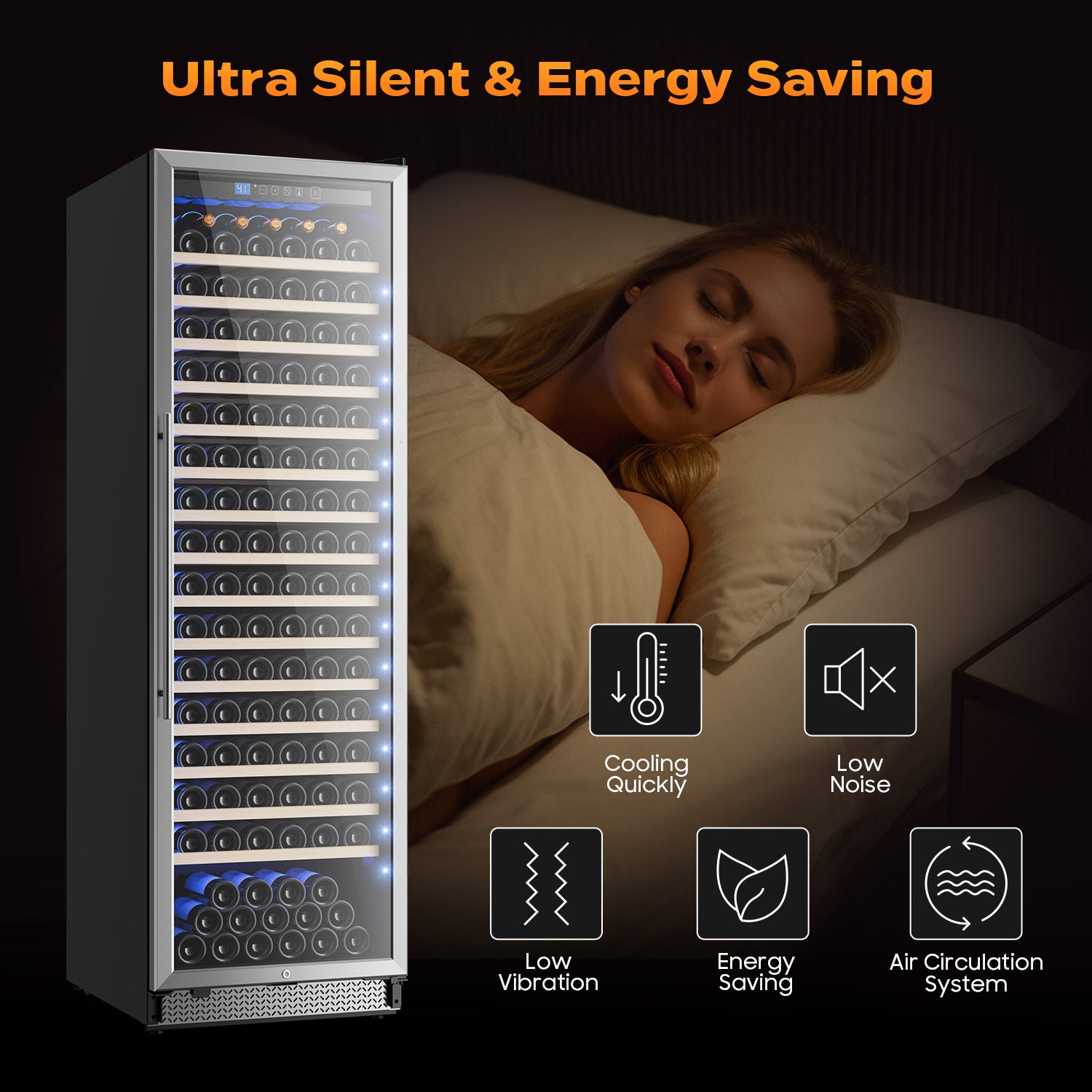 24 Inch Wine Fridge, 187-Bottle Large Capacity Wine Cooler Refrigerator, Freestanding or Built-in Tall Wine Cooler with Upgraded Compressor, Low Noise For Home