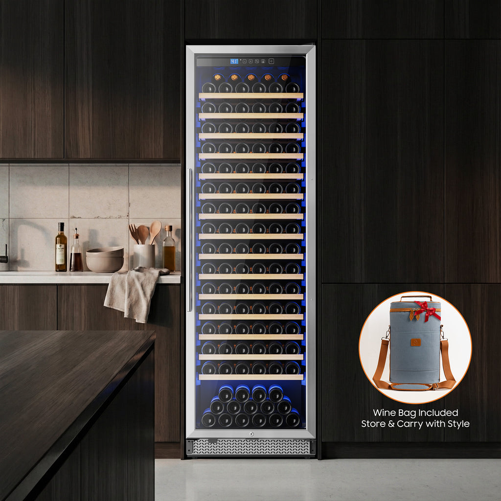 24 Inch Wine Fridge, 187-Bottle Large Capacity Wine Cooler Refrigerator, Freestanding or Built-in Tall Wine Cooler with Upgraded Compressor, Low Noise For Home