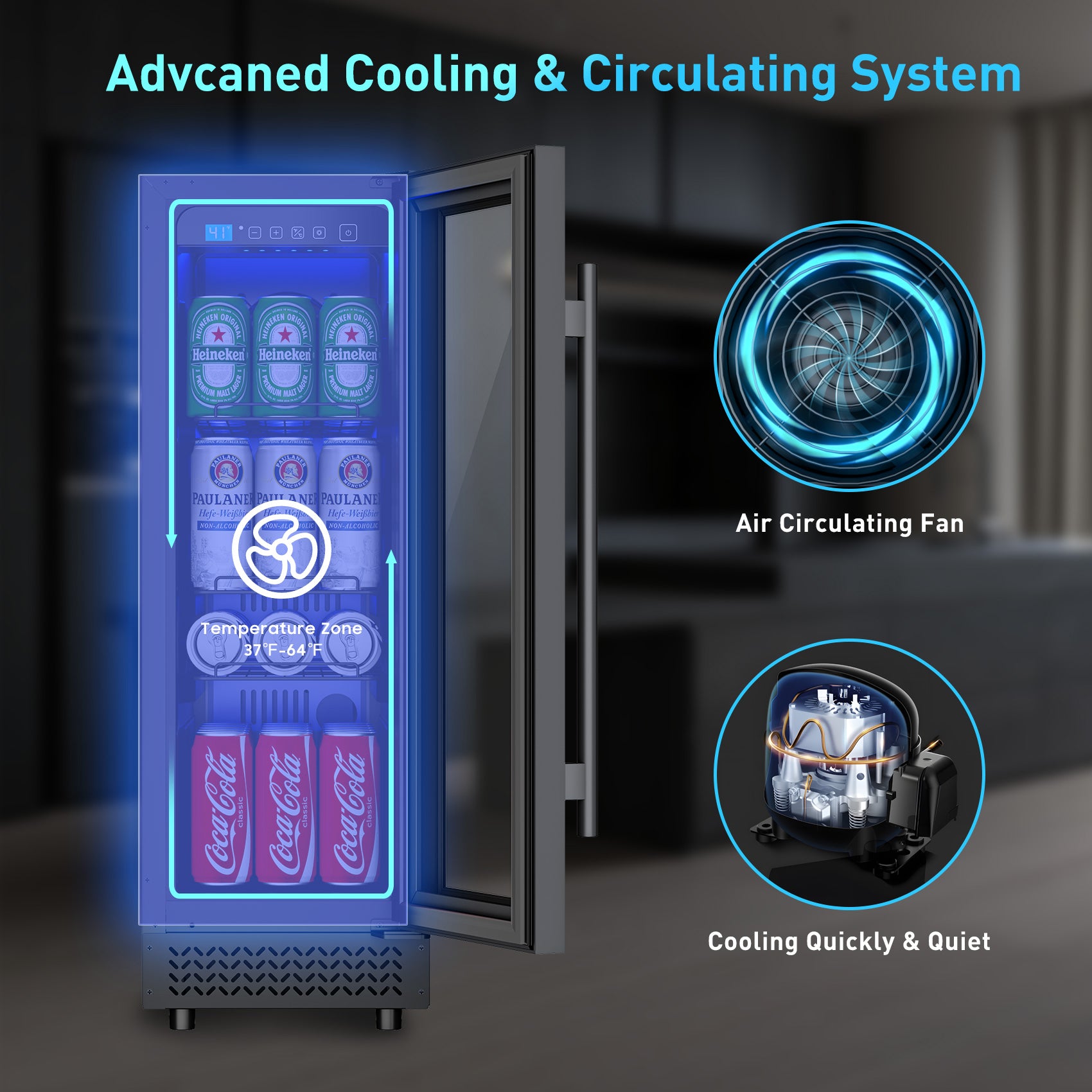 56 Can Beverage Refrigerator Cooler for Cubicle under Desk/Counter Office Camping, 2 Cu.Ft Mini Fridge Beverage Cooler with Glass Door for Water Juices Cola Bottles