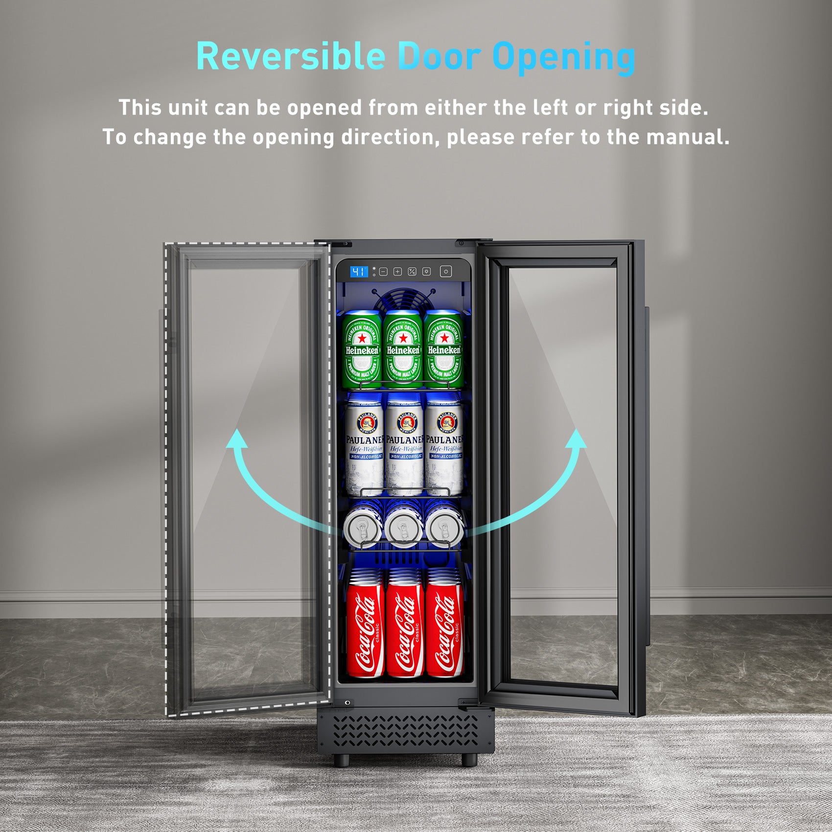 56 Can Beverage Refrigerator Cooler for Cubicle under Desk/Counter Office Camping, 2 Cu.Ft Mini Fridge Beverage Cooler with Glass Door for Water Juices Cola Bottles