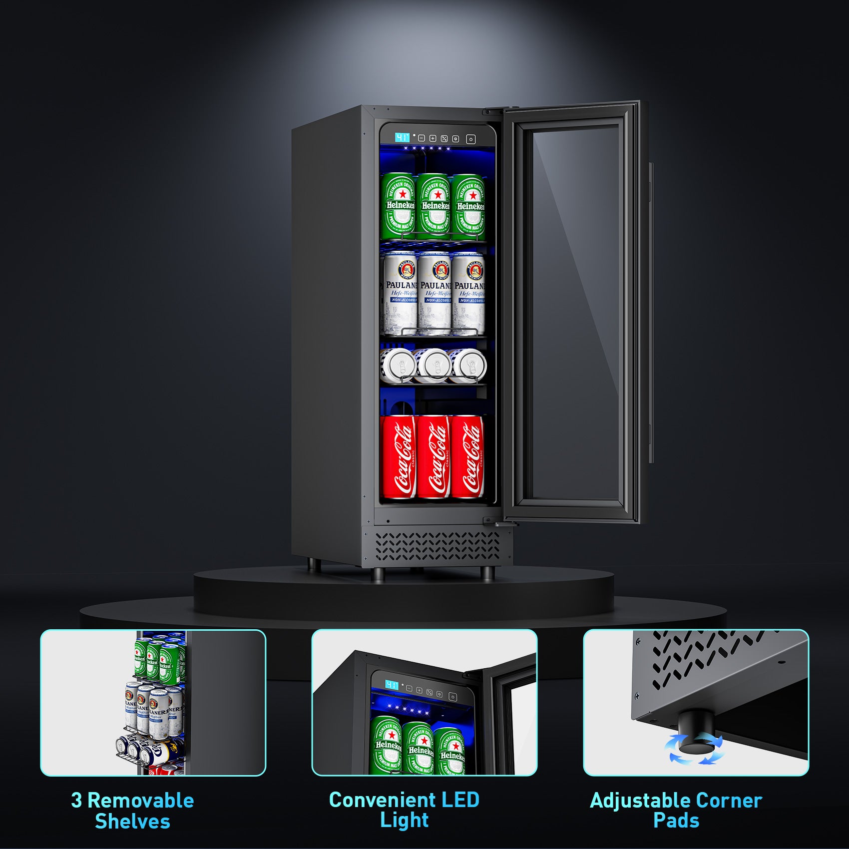 56 Can Beverage Refrigerator Cooler for Cubicle under Desk/Counter Office Camping, 2 Cu.Ft Mini Fridge Beverage Cooler with Glass Door for Water Juices Cola Bottles